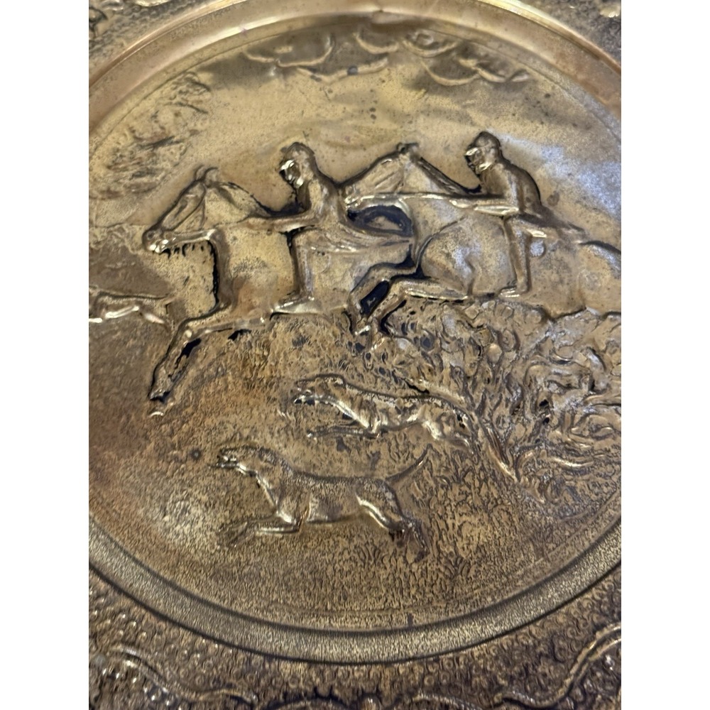 Vintage Embossed Brass Wall Plate Decorative Plate Made in England Horse & Plow - Picture 16 of 16